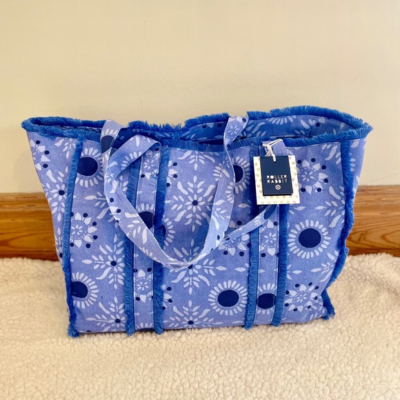 Roller Rabbit Handbags - Roller Rabbit x Target Star Medallion Fringe Canvas Tote Bag Blue New With Tags